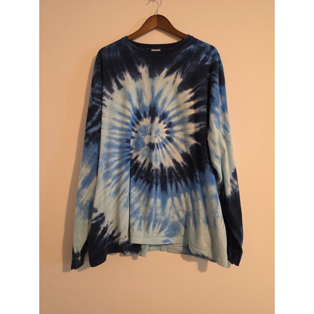 Colortone Tie Dye Shirt Women 2XL Blue Cotton Long Sleeve Boho Grunge Festival